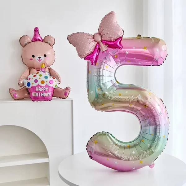 40 inch Dreamy Galaxy Gradient Number Mini Bow Sparkle Glitter Cake Topper Birthday Party Decor Baby Shower Wedding Photo Prop