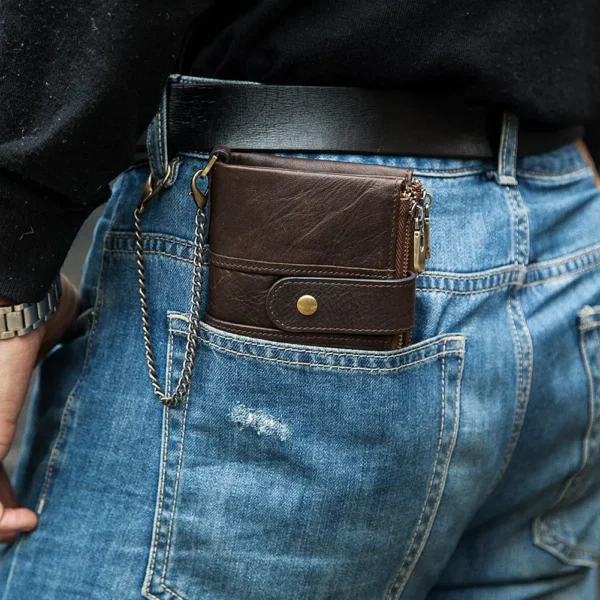 HUMERPAUL Genuine Leather Wallet For Men Anti-Theft Card Holder Purse With Coin Pocket Multifunctional Zipper Money Bag RFID - Image 2
