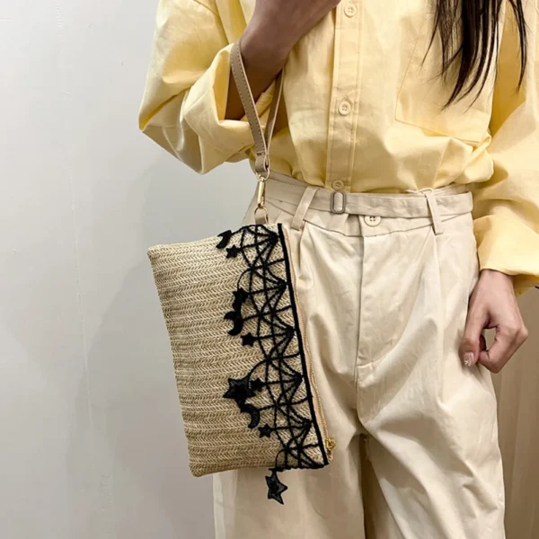 Straw Clutch Purse Zipper Straw Handbag Summer Beach Bag Wristlet Wallets for Women Summer Vacation