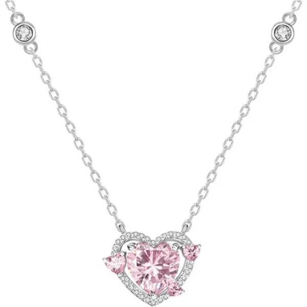 Women Necklace Rhinestone Heart Pendant Hollow Chain Adjustable Neck Decoration Jewelry Birthday Gift Party Prom Clavical Neckla