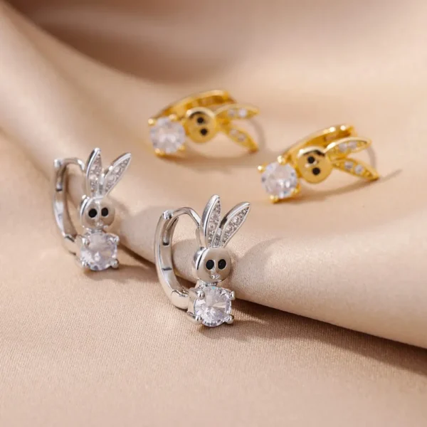 Fashion Rabbit Crystal Hoop Earrings For Women Zircon Leopard Head Owl Elephant Butterfly Earring Animal Jewelry Wedding Gift - Image 5