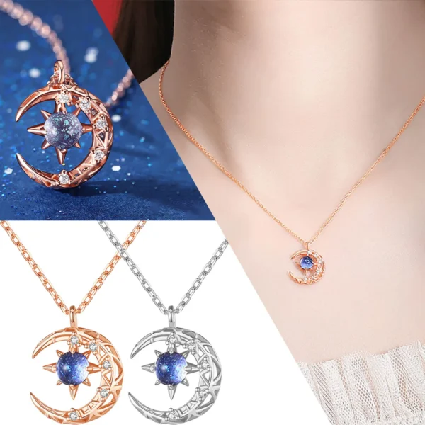 Women Star Moon Pendant Necklace Rose Golden Collarbone Star Chain Female Luxurious Crystals Jewelry Minimalist Necklace - Image 3