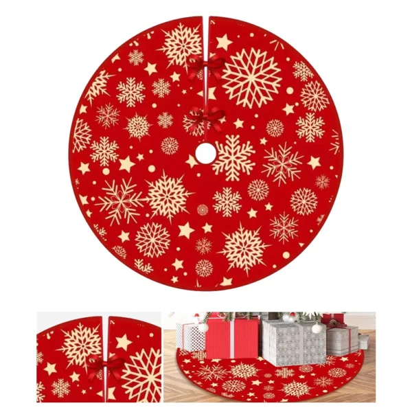 35.4inch Xmas Tree Bottom Decor Mat Snowflake Pattern Red Xmas Tree Mat Printed Christmas Tree Decoration Home Party Supplies