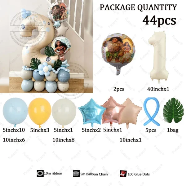 44pcs Ocean Adventure Moana Cartoon Balloons Set Baby Shower First 5th Birthday Party Decoration Supplies 2025 Home Decor Globos - Image 3
