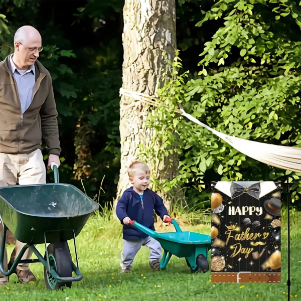 Black Gold Happy Father’s Day Garden Flag, Crown Necktie Eyeglass Cap Sign Father's Day Decorations,Best Dad Father's Da KKL - Image 3
