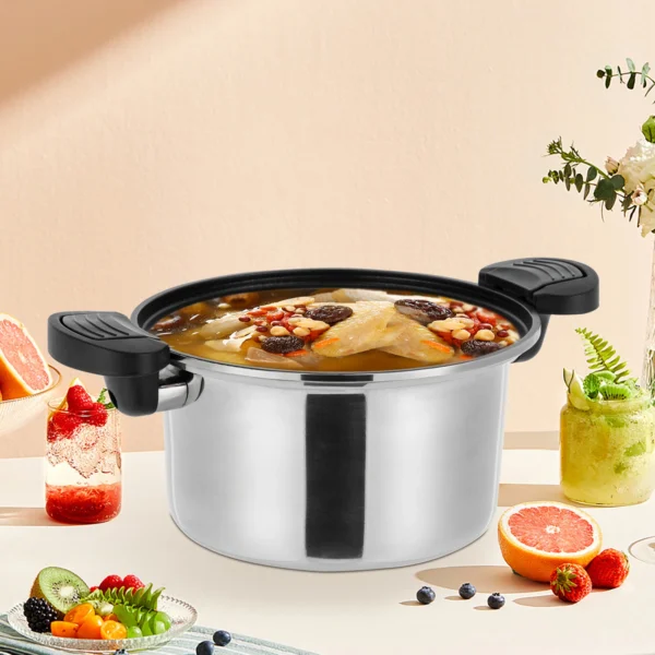 Silver Stainless Steel Micro Pressure Cooker with Non-Stick Coating, Ideal for Quick Meals and High-Pressure Cooking - Image 2