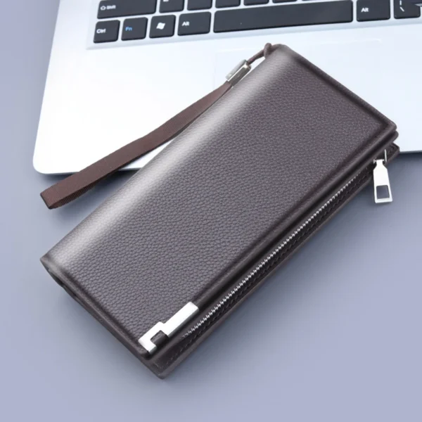 100% Genuine Leather Men Wallets Id Long Wallet Solid Color Bag Zipper Purse Multiple Card Slots Clutch Bag Wallets For Man