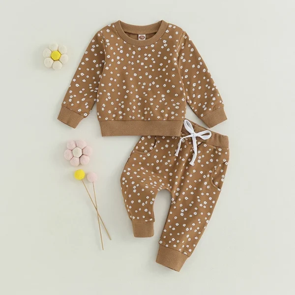 2023-06-30 Lioraitiin 0-3Years Baby Girls Fall Outfit Flower Print Long Sleeve Crew Neck Sweatshirt Sweatpants Fall Clothes