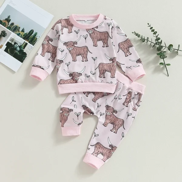 Citgeett Autumn Toddler Baby Girls Clothes Cow Print Long Sleeve Sweatshirt and Casual Pants Set Outfit Suit - Image 2