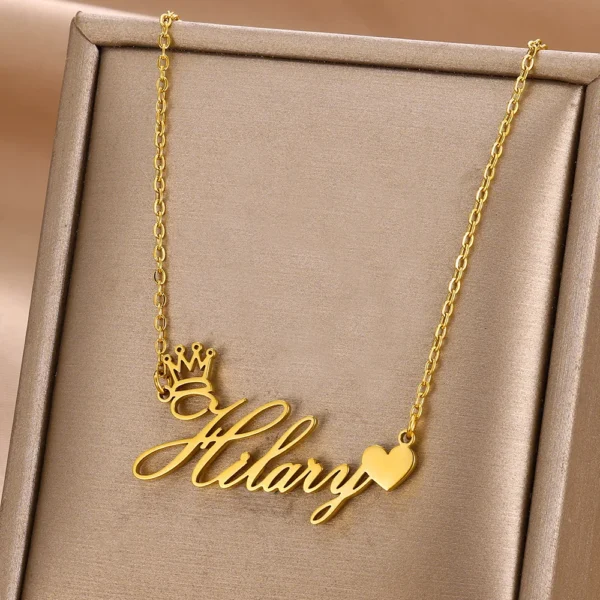 Custom Crown Name Necklace Women's Jewelry Personalized Cute Heart Nameplate Pendant Necklace Best Friends Gifts - Image 2