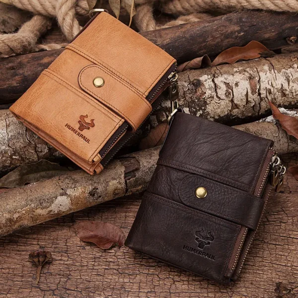 HUMERPAUL Genuine Leather Wallet For Men Anti-Theft Card Holder Purse With Coin Pocket Multifunctional Zipper Money Bag RFID - Image 6