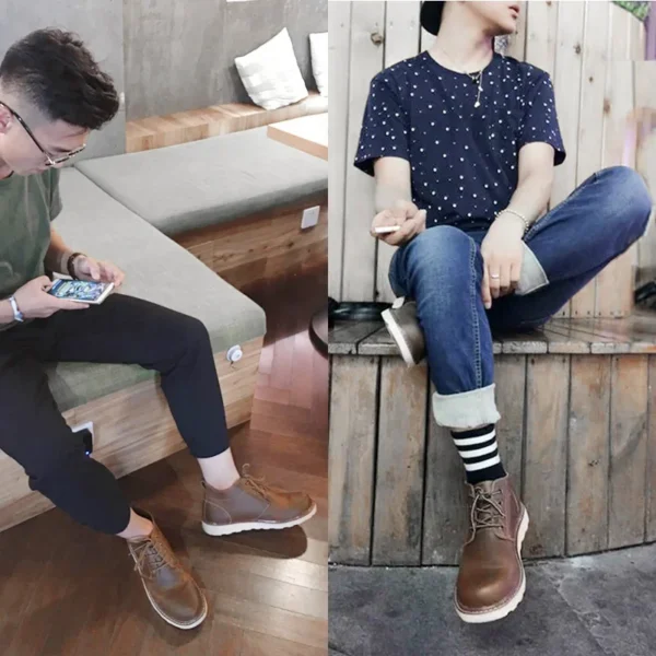 Maden 2023 New Boots Men's Shoes Mid-top British Style Big Head Shoes Workwear Retro Desert Short Boots Footwear 44 - Image 5