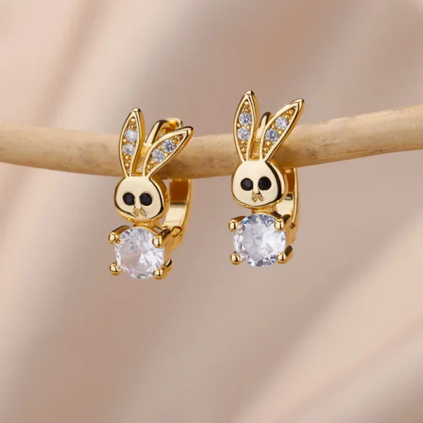 Fashion Rabbit Crystal Hoop Earrings For Women Zircon Leopard Head Owl Elephant Butterfly Earring Animal Jewelry Wedding Gift - Image 2