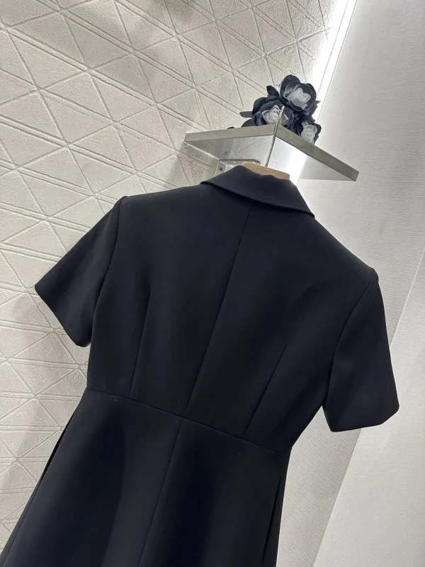 New suit short sleeved dress with wool material cut, high-end, crisp and stylish double button lapel open collar dress - Image 2