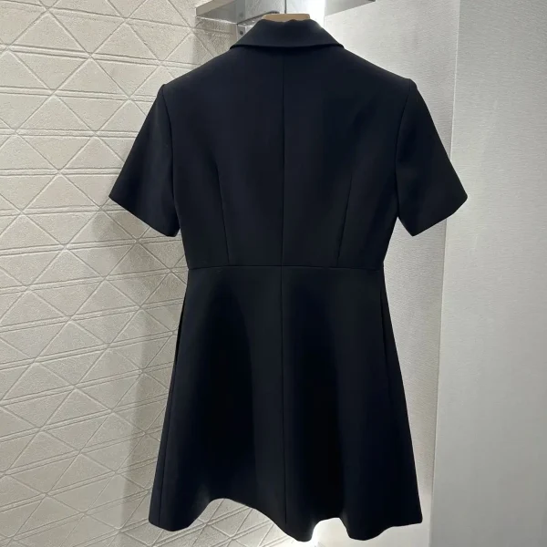 2025 New Suit Short Sleeve Double Button Lapel Open Dress Worsted Wool Material Waist Expansion Micro a Skirt