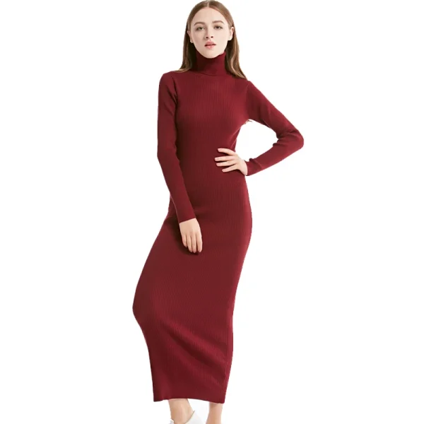 New Fashion Women Sexy Party Dress Knit Style Long Sleeve Turtleneck Winter Maxi Dress Slim Work Wear Office Dress Vestidos - Image 3