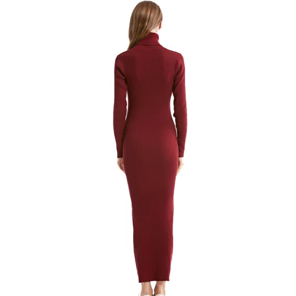 New Fashion Women Sexy Party Dress Knit Style Long Sleeve Turtleneck Winter Maxi Dress Slim Work Wear Office Dress Vestidos - Image 4