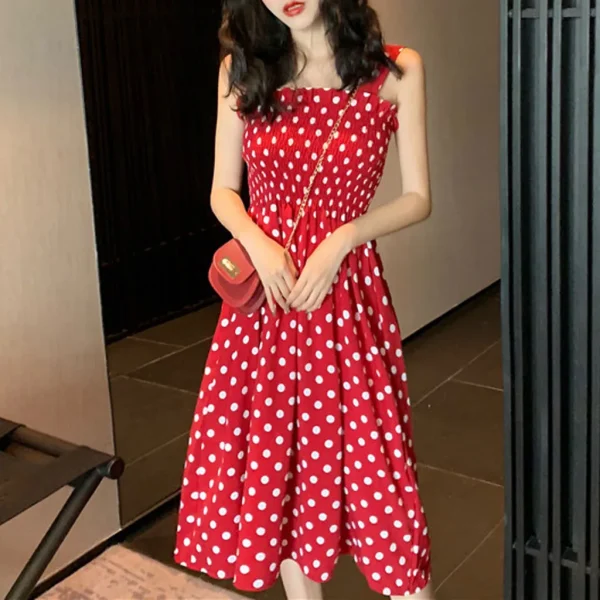 Sexy Off Shoulder Polka Dots Midi Dress Women 2024 Summer Casual High Waist Elegant Office Laides Dresses For Women - Image 4