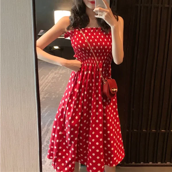 Sexy Off Shoulder Polka Dots Midi Dress Women 2024 Summer Casual High Waist Elegant Office Laides Dresses For Women - Image 2