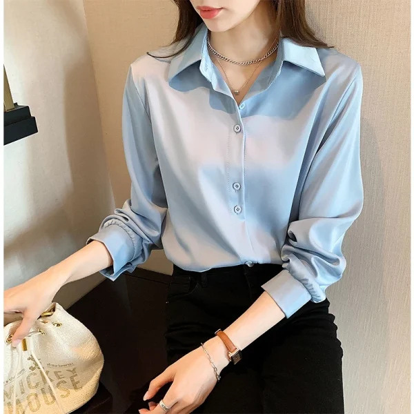 Spring Autumn Casual Chiffon Shirt Women Office Lady Shirts Fashion Female Long Sleeve Loose Solid Blouse Tops S-4XL - Image 3