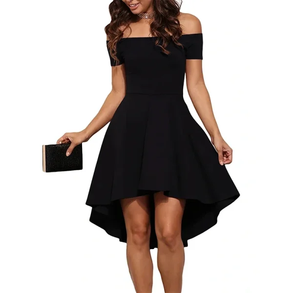 Off-Shoulder Elegance Women’s Asymmetrical Midi Dress - Solid Slim-Fit Season-Versatile Comfort Stretch - Image 6