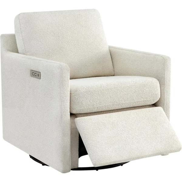 Swivel Accent Chair with Electric Footrests, FSC Certified Upholstered Living Room Sofa Chair with Power Motor, USB and Type-C