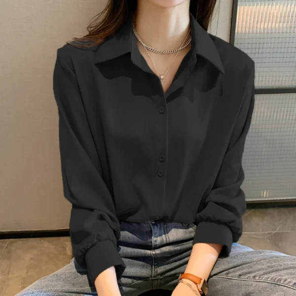 Spring Autumn Casual Chiffon Shirt Women Office Lady Shirts Fashion Female Long Sleeve Loose Solid Blouse Tops S-4XL - Image 2