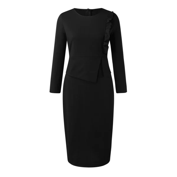 Office Workwear Women Suit Dress Ruffles Hem Long Sleeve Bodycon Wrapped Hip Short Dress Sexy Solid O-Neck Business Party Dress - Image 4
