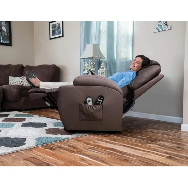 Power Lift Recliner Chair PU Leather with Massage for Elderly Ergonomic Lounge Chair Classic Single Sofa (Leather, Brown) - Image 2