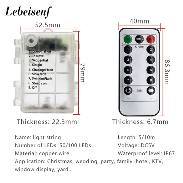 50LED 100LED silver LED string lights fairy garland Christmas decoration lights,remote control waterproof battery power supply - Image 2