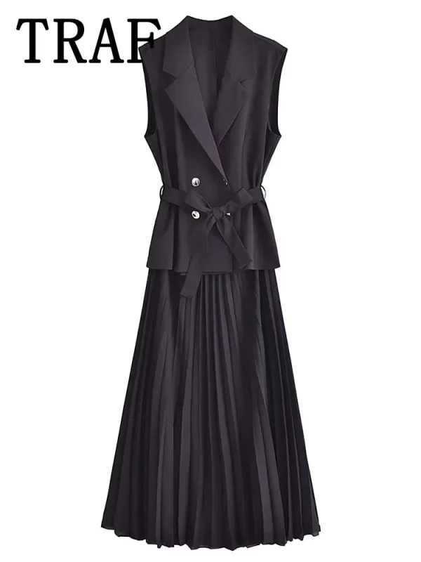 Corset Dress Women Pleated Vests Long Dresses for Women 2024 Sleeveless Office Party Dress Ruched Midi Evening Dresses - Image 2