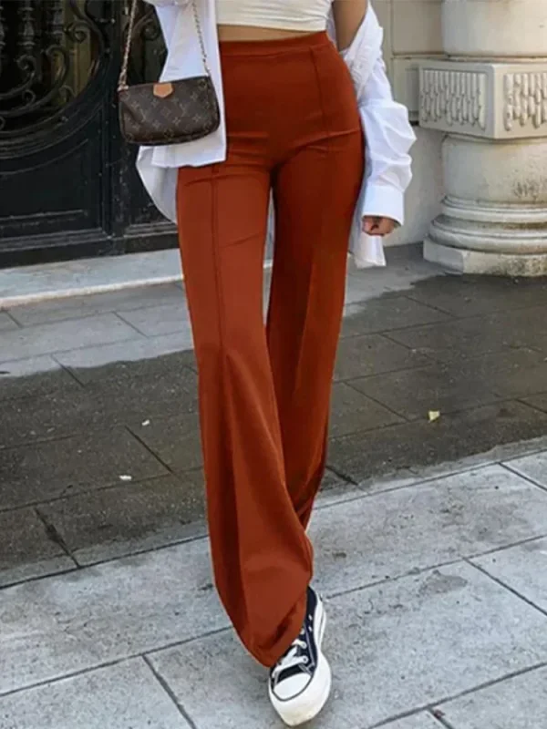 5 Colors Stylish Flare Pants Women Solid Long Drop Trousers Office Casual Female Slim Straight Bell Bottom Pants - Image 6