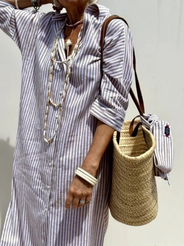 Summer Splendor Printed Button Half Sleeve Belt Loose Shirt Midi Dress