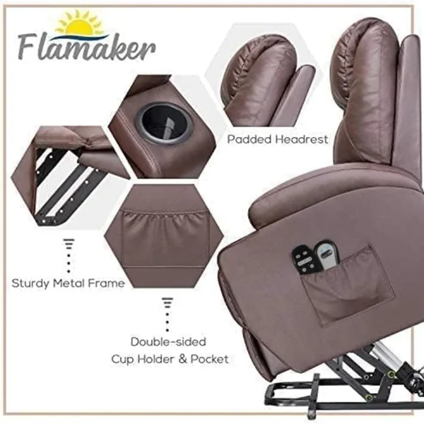 Power Lift Recliner Chair PU Leather with Massage for Elderly Ergonomic Lounge Chair Classic Single Sofa (Leather, Brown) - Image 5