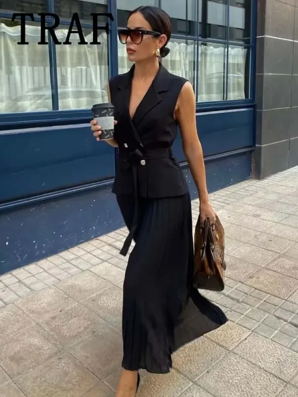 Corset Dress Women Pleated Vests Long Dresses for Women 2024 Sleeveless Office Party Dress Ruched Midi Evening Dresses - Image 4
