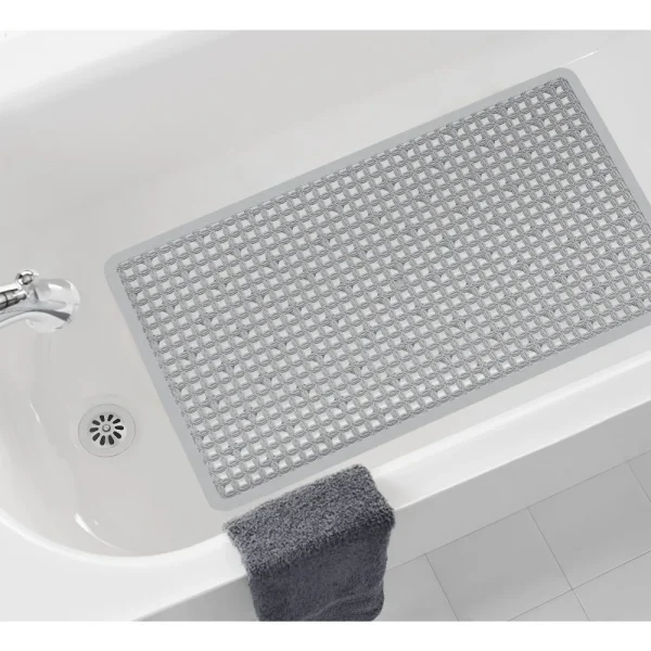 15" x 27" Mildew Resistant Soft on Feet Ring Textured Bathtub Mat with Suction Cups, Gray