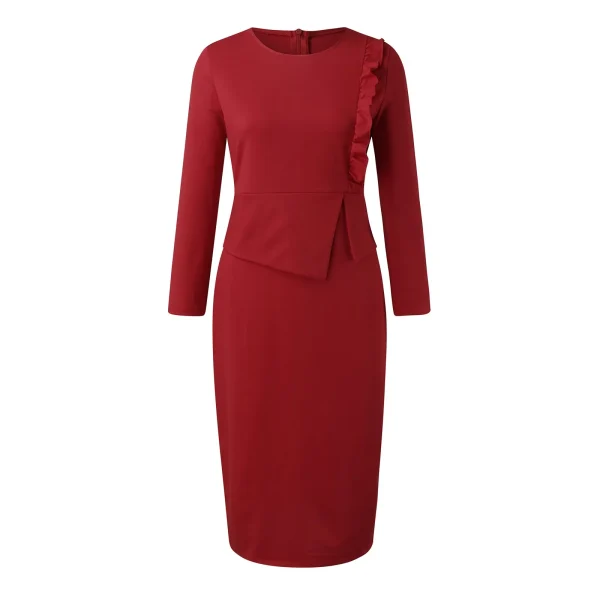 Office Workwear Women Suit Dress Ruffles Hem Long Sleeve Bodycon Wrapped Hip Short Dress Sexy Solid O-Neck Business Party Dress - Image 5