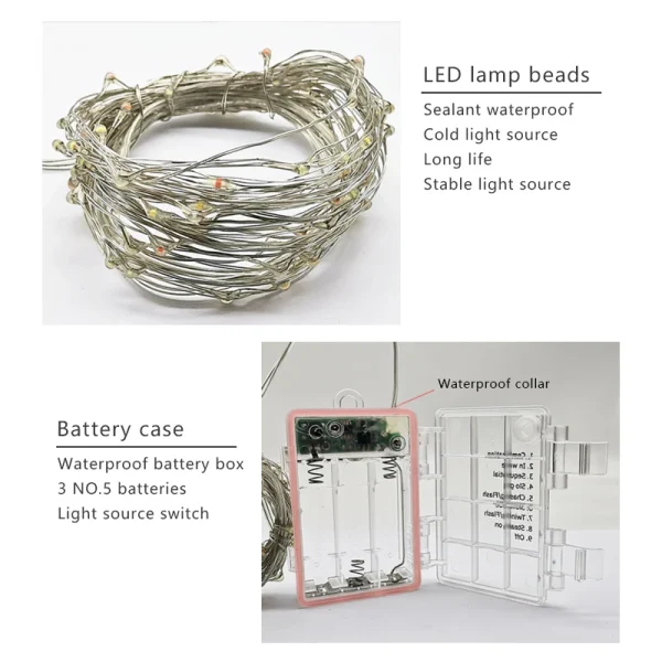 50LED 100LED silver LED string lights fairy garland Christmas decoration lights,remote control waterproof battery power supply - Image 3