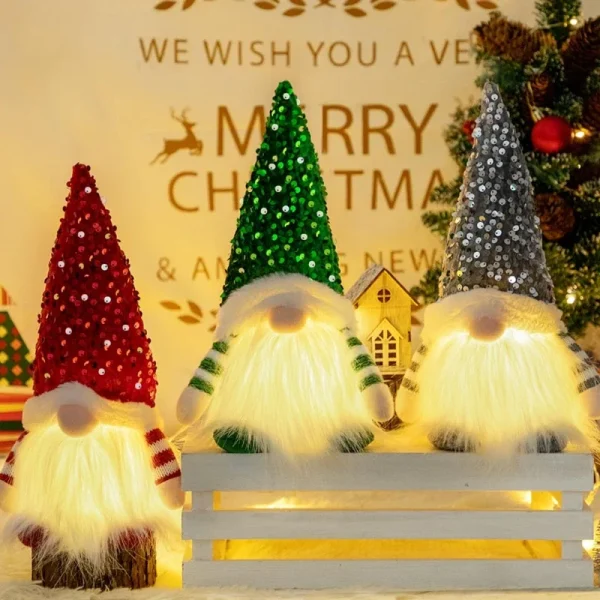 30CM Christmas Doll Elf Gnome with Led Light 2024 Christmas Decorations for Home Xmas Navidad New Year Children's Gifts