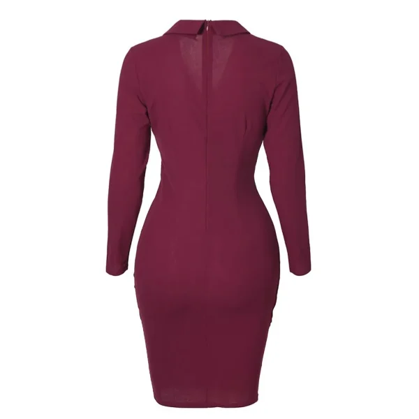 European And American Style Elegant Party Dresses For Teens 2024 Solid Turn Down Neck Long Sleeve Work Formal Dress - Image 5