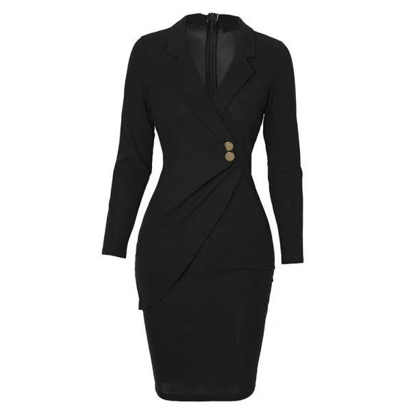 Women's Elegant Work Suit Bodycon Dresses Turn Down Casaul Formal Dress Solid Color Long Sleeve Busniess Short Dresses For Women - Image 3