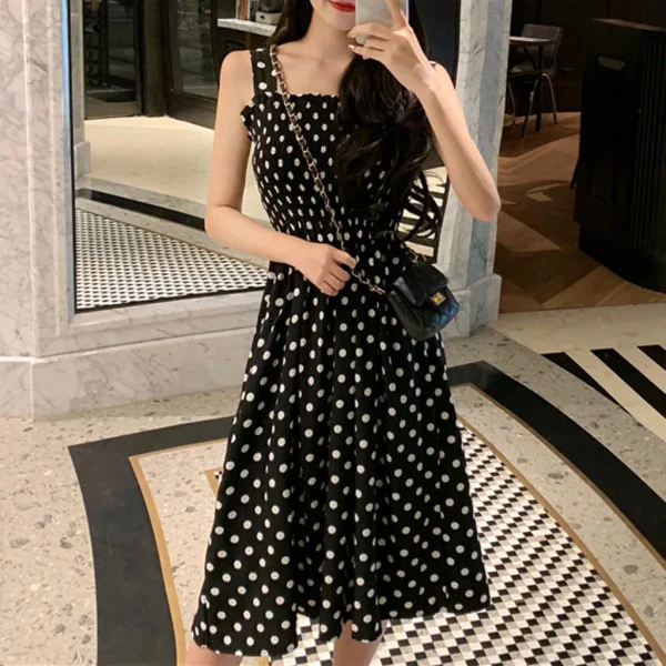 Sexy Off Shoulder Polka Dots Midi Dress Women 2024 Summer Casual High Waist Elegant Office Laides Dresses For Women - Image 3