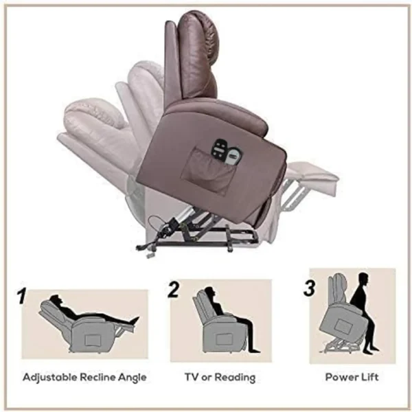 Power Lift Recliner Chair PU Leather with Massage for Elderly Ergonomic Lounge Chair Classic Single Sofa (Leather, Brown) - Image 4