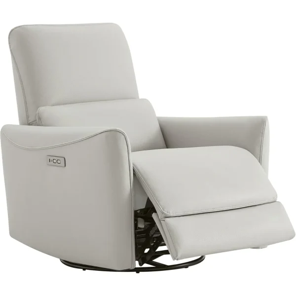 Power Recliner Chair Swivel Glider, FSC Certified Upholstered Faux Leather Living Room Nursery Reclining Sofa Chair Cream