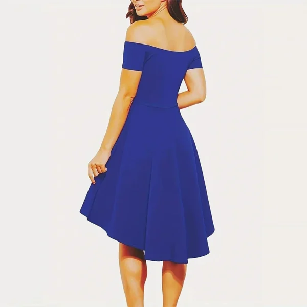 Off-Shoulder Elegance Women’s Asymmetrical Midi Dress - Solid Slim-Fit Season-Versatile Comfort Stretch - Image 2