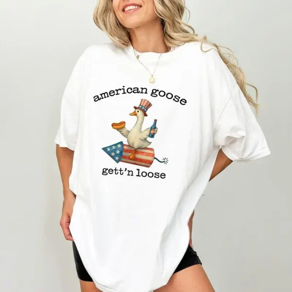 American Goose Getting LooseShirt, Patriotic Goose T-shirt, Funny 4th Of July Graphic Tee, Independence Day Clothing