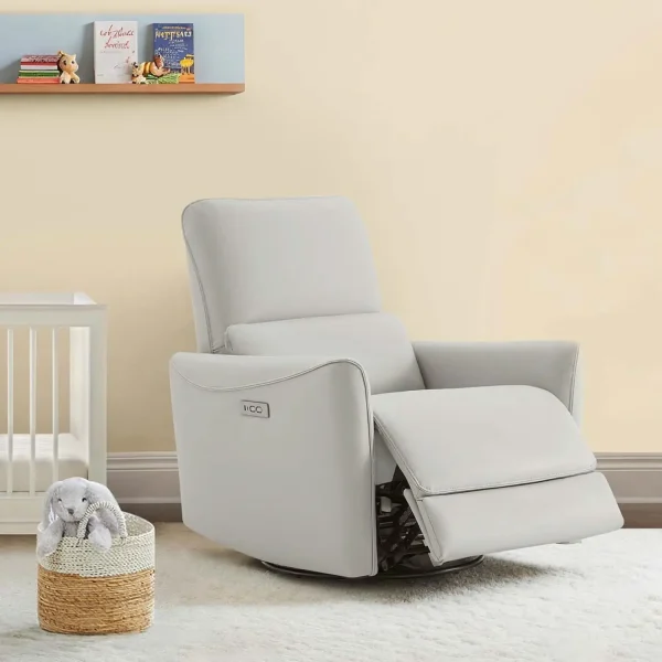 Power Recliner Chair Swivel Glider, FSC Certified Upholstered Faux Leather Living Room Nursery Reclining Sofa Chair Cream - Image 2