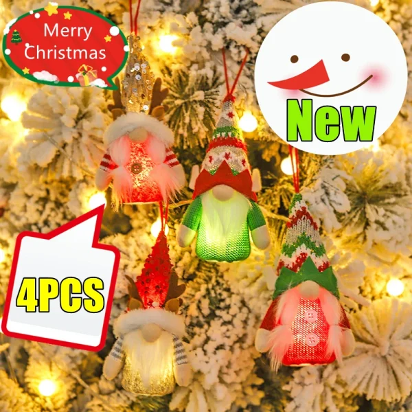Newest 4-1PC Glowing Gnome Christmas Faceless Doll Merry Christmas Home Decoration Navidad Natal Gifts New Year Night Light 2025