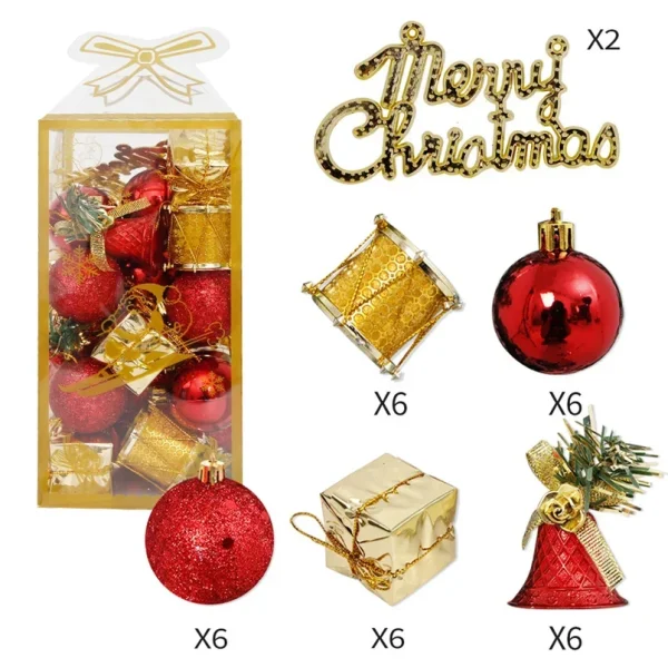 32Pcs Christmas Tree Decorations Balls Set Hanging Ball Ornaments Decor Drum Bell Pendants Box for Xmas Party Wedding Decoration