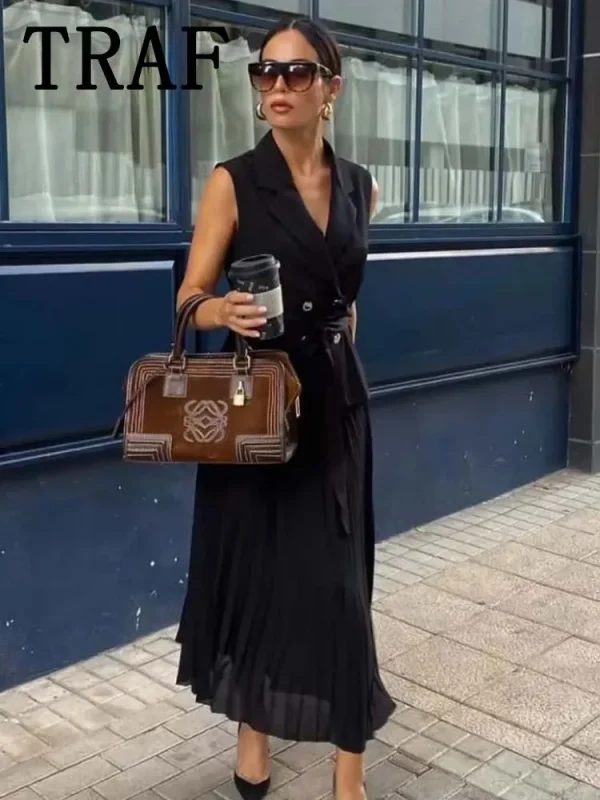 Corset Dress Women Pleated Vests Long Dresses for Women 2024 Sleeveless Office Party Dress Ruched Midi Evening Dresses - Image 5